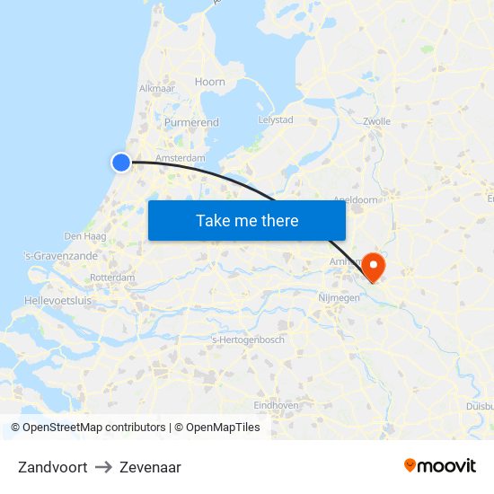 Zandvoort to Zevenaar map