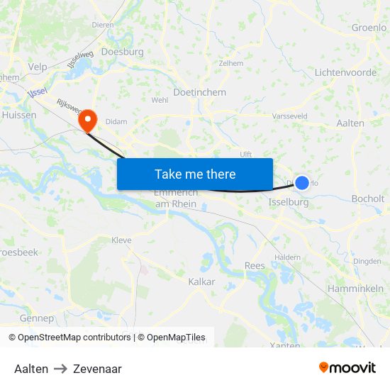 Aalten to Zevenaar map