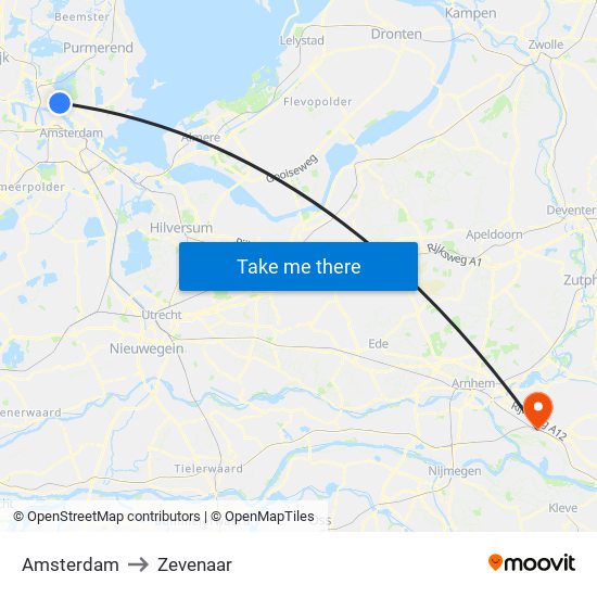 Amsterdam to Zevenaar map