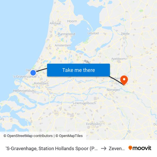 'S-Gravenhage, Station Hollands Spoor (Perron A) to Zevenaar map