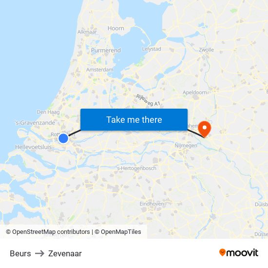 Beurs to Zevenaar map