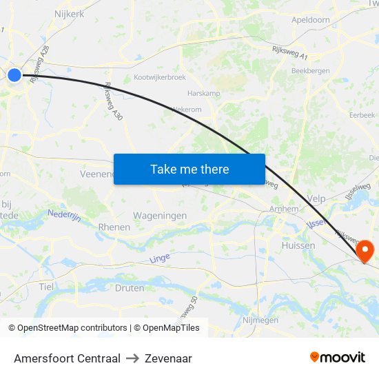 Amersfoort Centraal to Zevenaar map