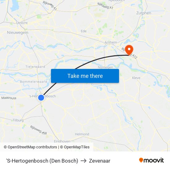 'S-Hertogenbosch (Den Bosch) to Zevenaar map
