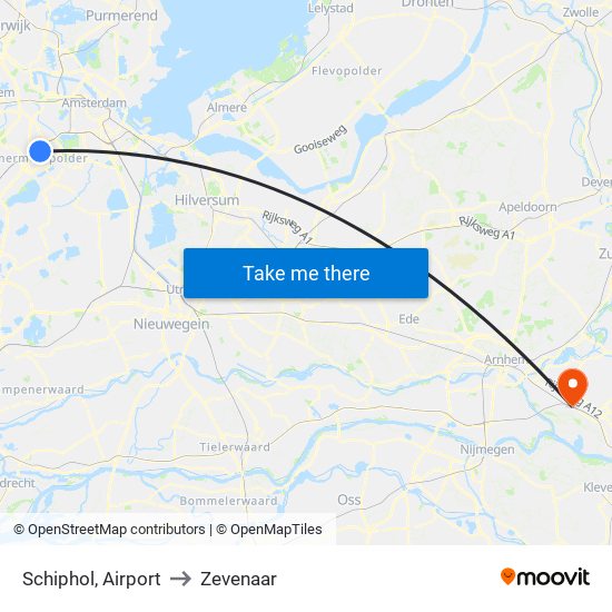 Schiphol, Airport to Zevenaar map