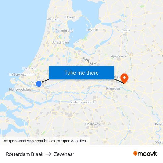 Rotterdam Blaak to Zevenaar map