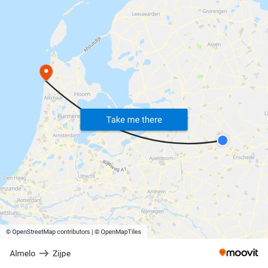 Almelo to Zijpe map