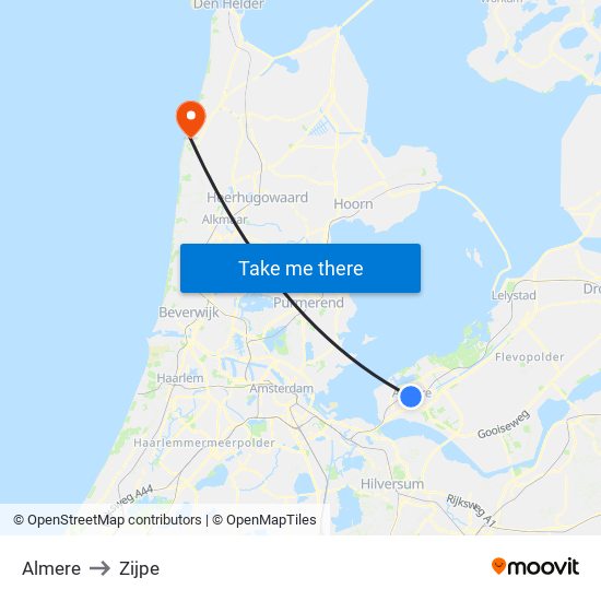 Almere to Zijpe map
