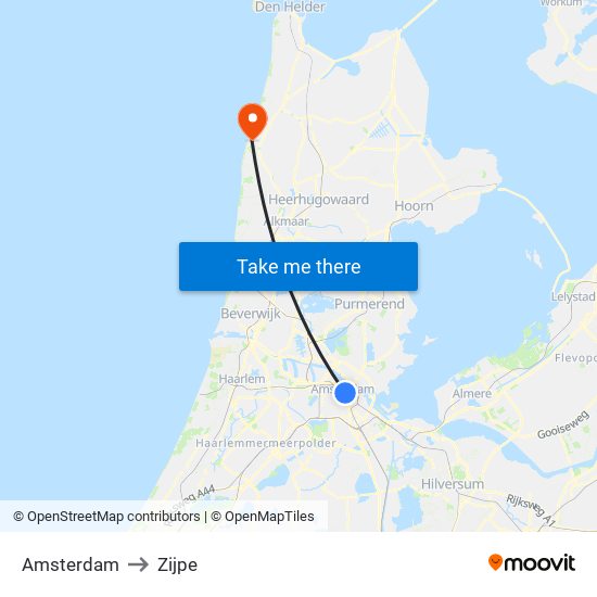 Amsterdam to Zijpe map