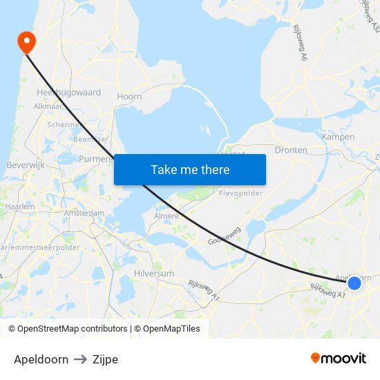 Apeldoorn to Zijpe map