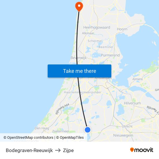 Bodegraven-Reeuwijk to Zijpe map