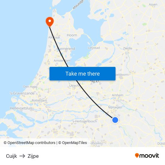 Cuijk to Zijpe map