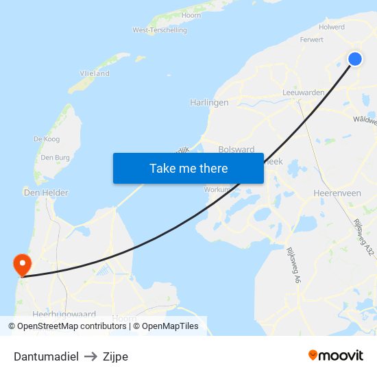 Dantumadiel to Zijpe map