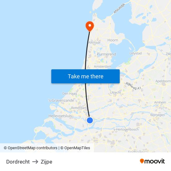 Dordrecht to Zijpe map