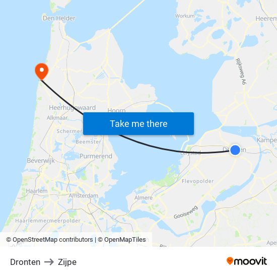 Dronten to Zijpe map