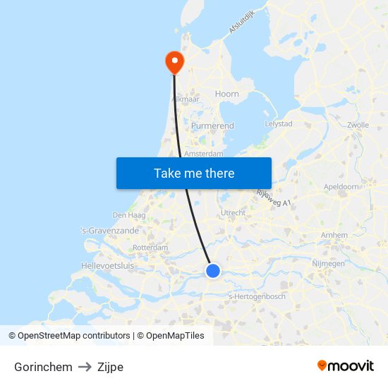 Gorinchem to Zijpe map