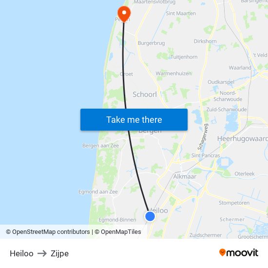Heiloo to Zijpe map