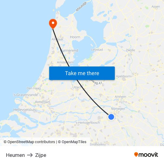 Heumen to Zijpe map