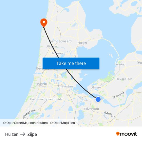 Huizen to Zijpe map