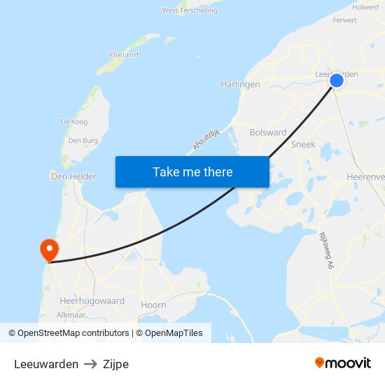 Leeuwarden to Zijpe map