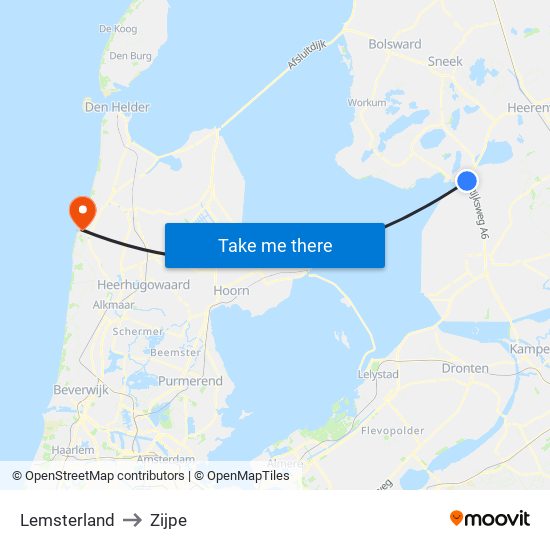 Lemsterland to Zijpe map