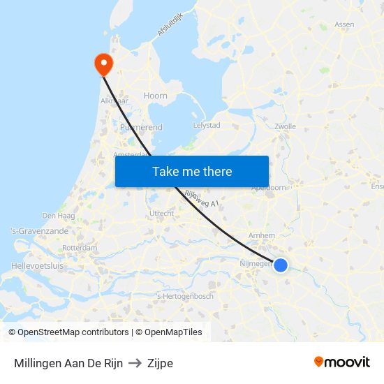 Millingen Aan De Rijn to Zijpe map