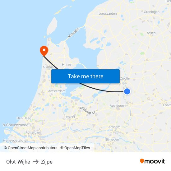 Olst-Wijhe to Zijpe map