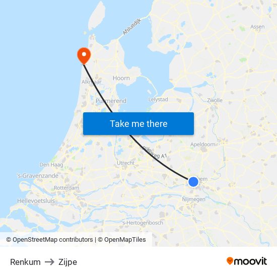 Renkum to Zijpe map