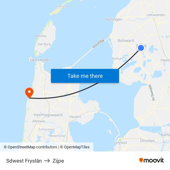 Sdwest Fryslân to Zijpe map