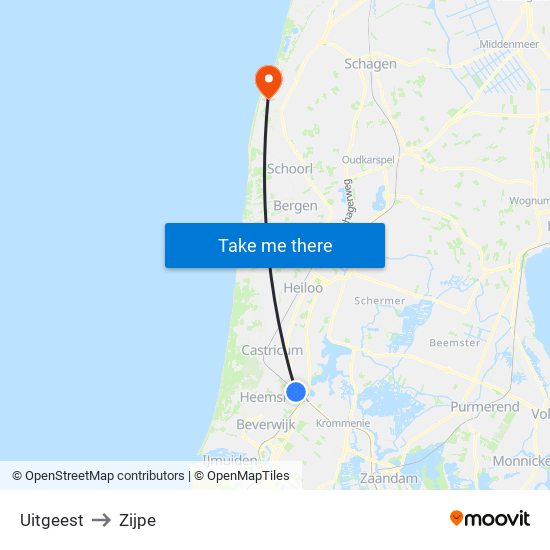 Uitgeest to Zijpe map