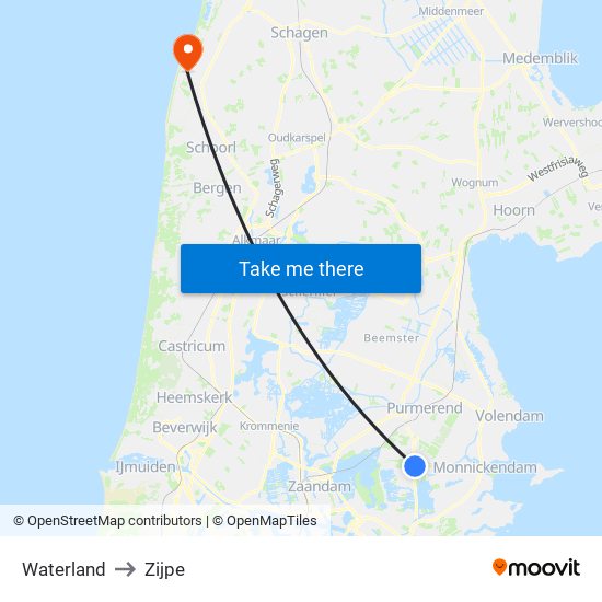 Waterland to Zijpe map
