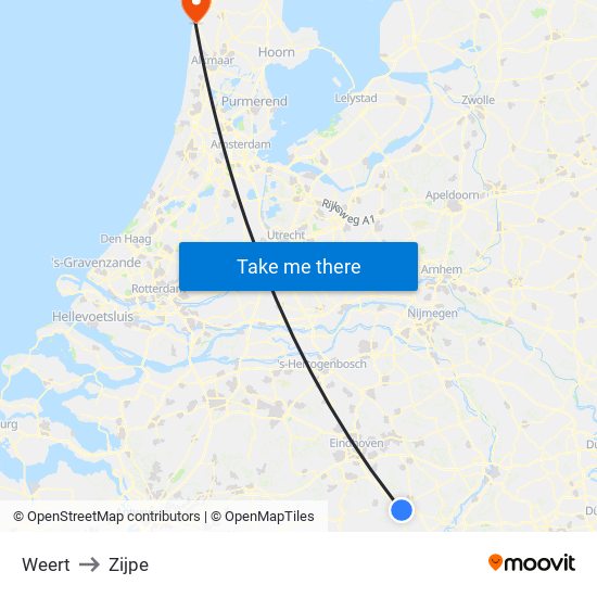 Weert to Zijpe map