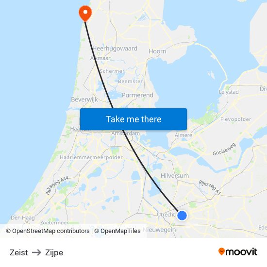 Zeist to Zijpe map
