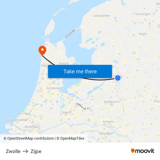 Zwolle to Zijpe map