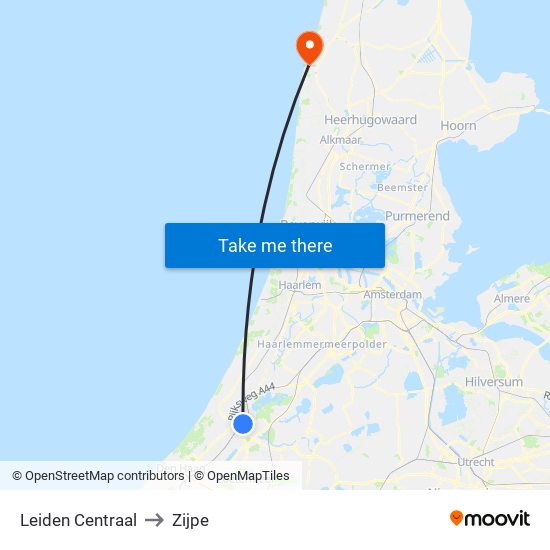Leiden Centraal to Zijpe map