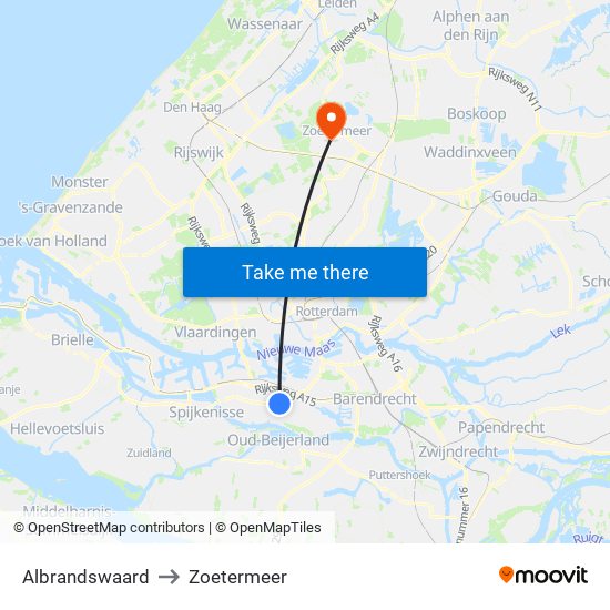 Albrandswaard to Zoetermeer map