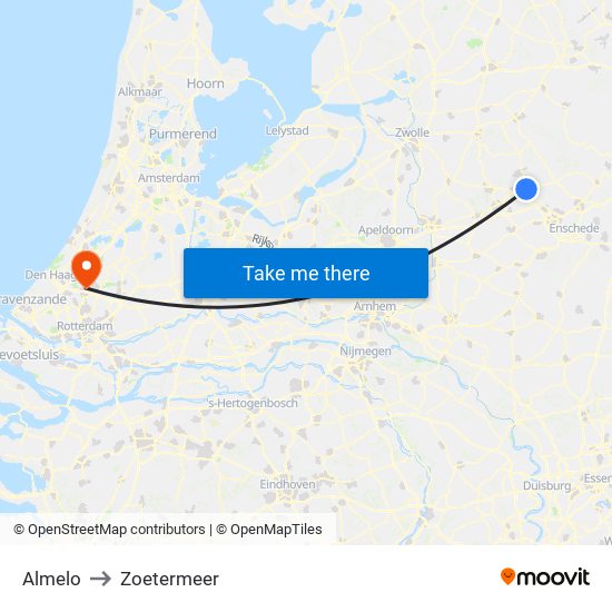 Almelo to Zoetermeer map