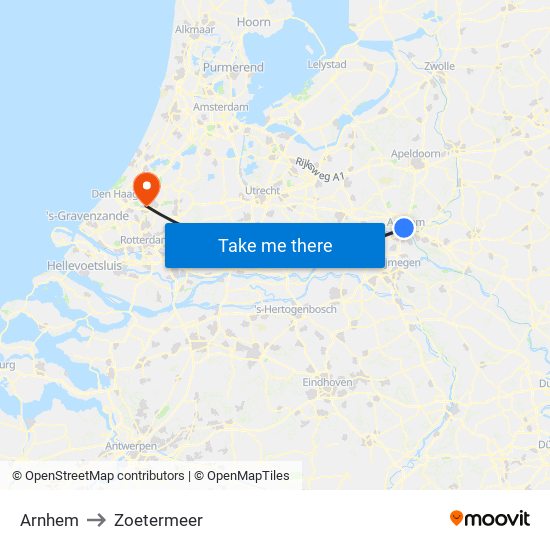 Arnhem to Zoetermeer map