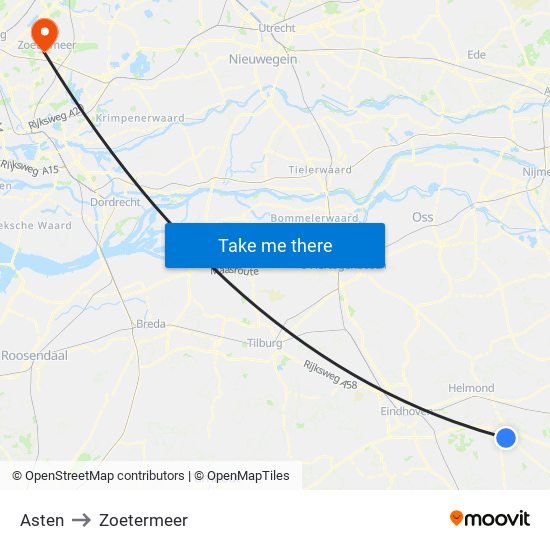 Asten to Zoetermeer map