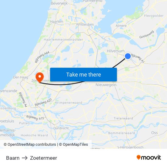 Baarn to Zoetermeer map