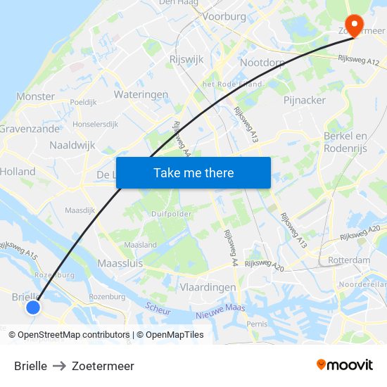 Brielle to Zoetermeer map