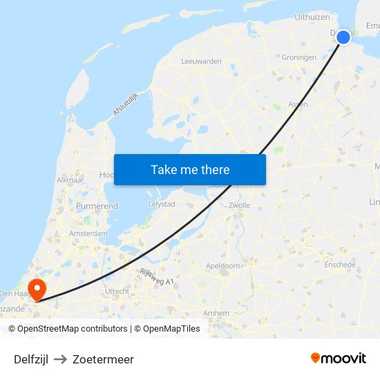 Delfzijl to Zoetermeer map