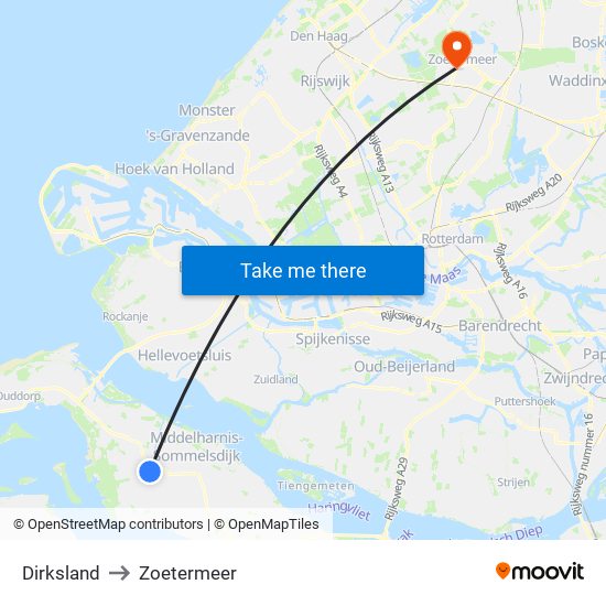 Dirksland to Zoetermeer map