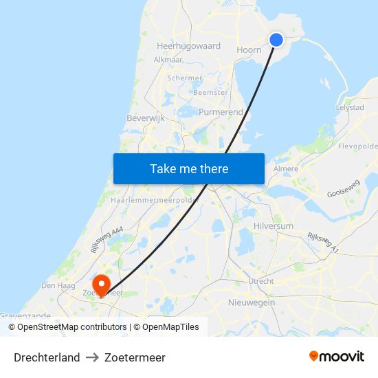 Drechterland to Zoetermeer map
