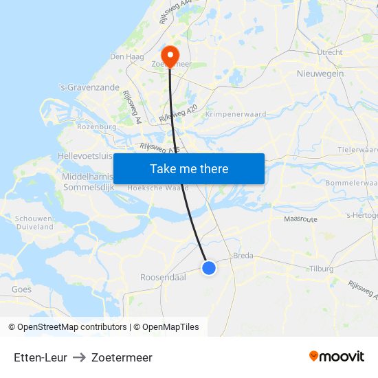 Etten-Leur to Zoetermeer map