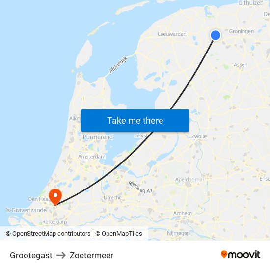 Grootegast to Zoetermeer map