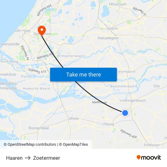 Haaren to Zoetermeer map