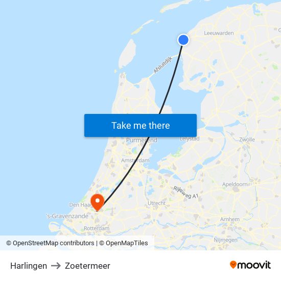 Harlingen to Zoetermeer map