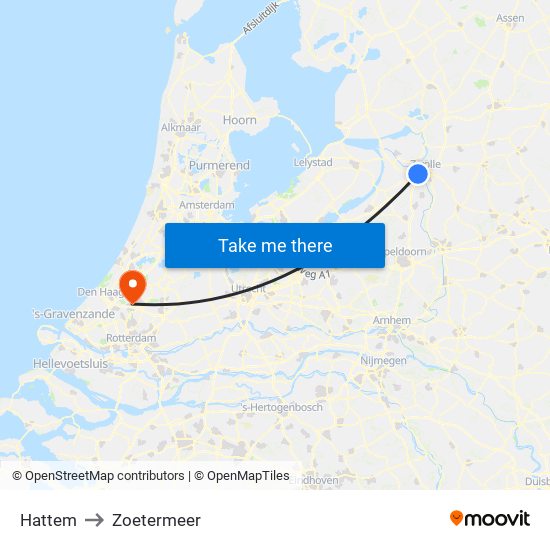 Hattem to Zoetermeer map