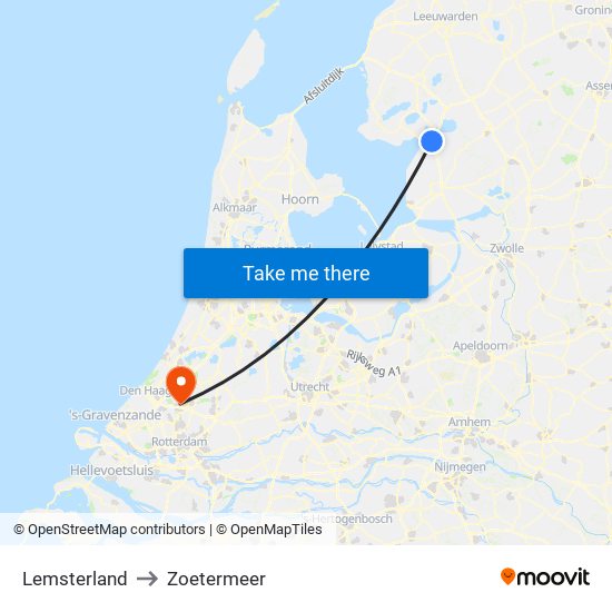 Lemsterland to Zoetermeer map