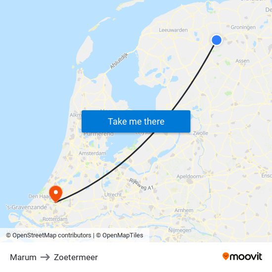 Marum to Zoetermeer map